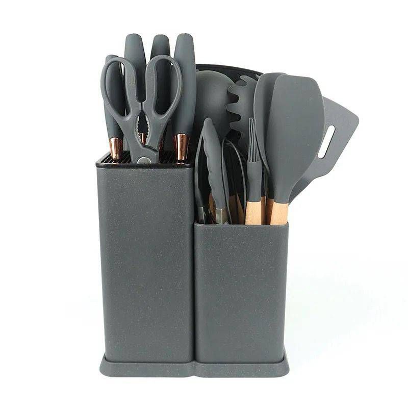 GENERICO - Set 19 Utensilios Antiadherente De Silicona - Cocina Gris