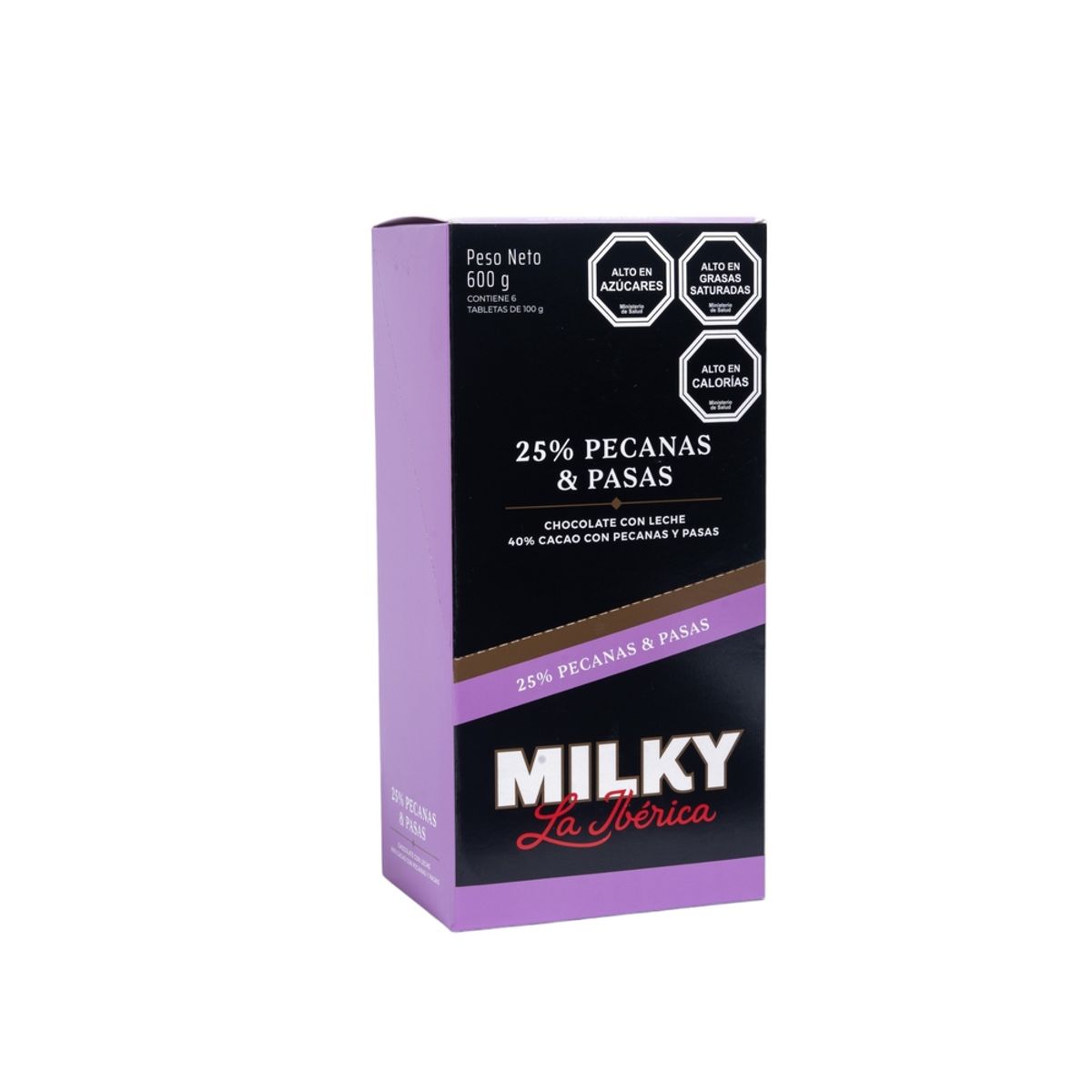 LA IBERICA - PACK X6 CHOCOLATE EN BARRA MILKY PECANAS Y PASAS 100G