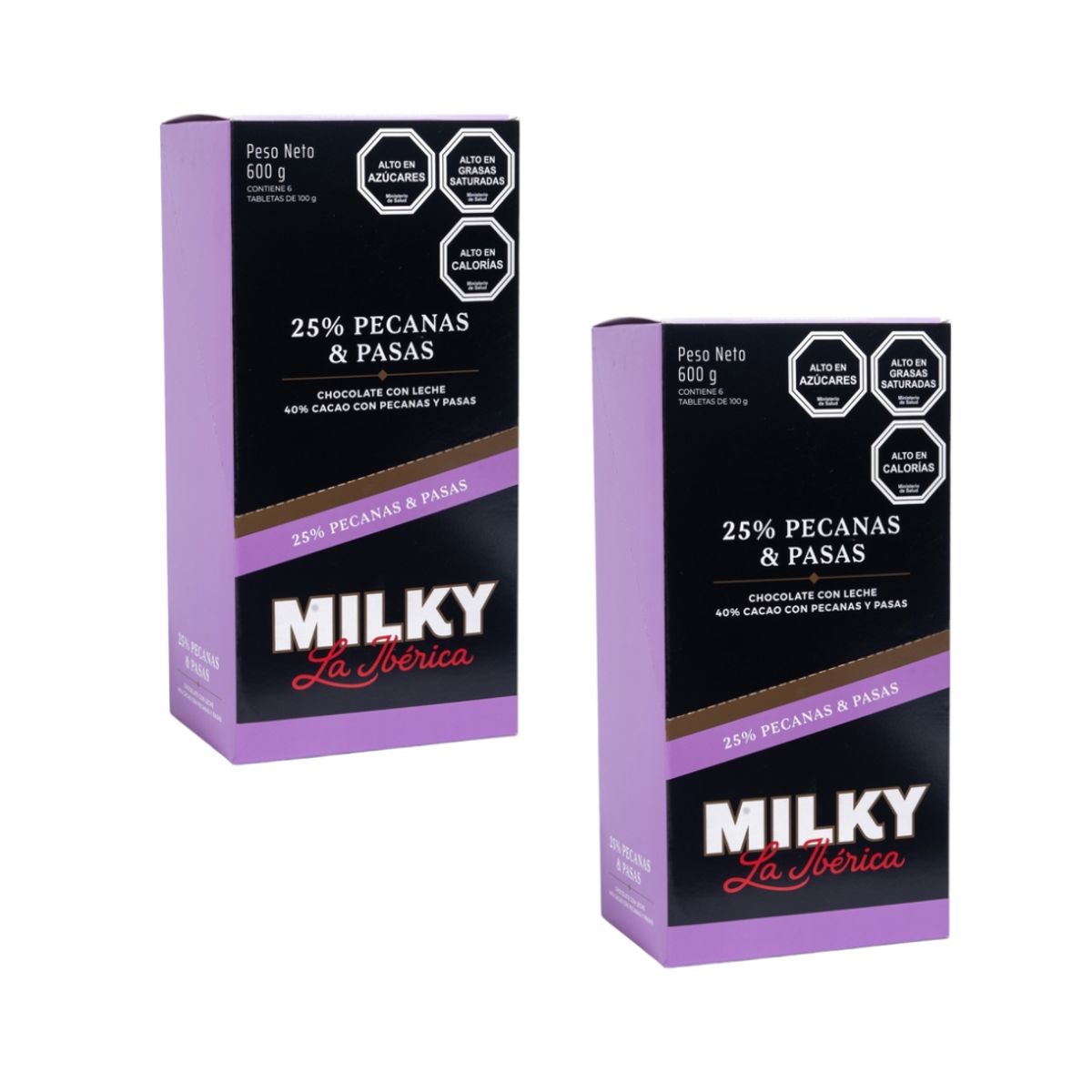 LA IBERICA - PACK X12 CHOCOLATE EN BARRA MILKY PECANAS Y PASAS 100G