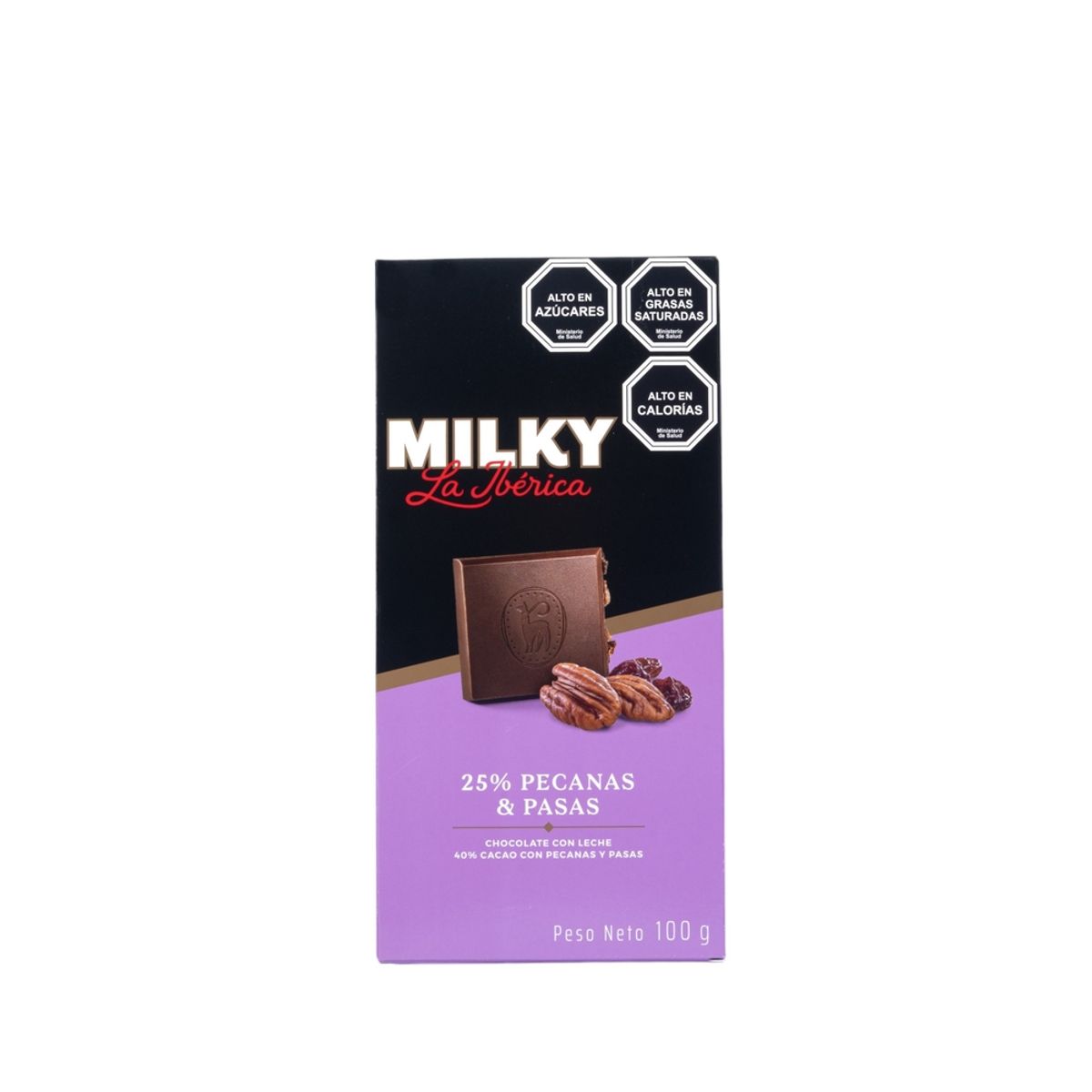 LA IBERICA - PACK X12 CHOCOLATE EN BARRA MILKY PECANAS Y PASAS 100G