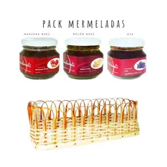 QUINCHAMALI MERMELADA GOURMET - Pack Manzana nuez Melón nuez Uva en cesta de mimbre