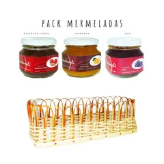 QUINCHAMALI MERMELADA GOURMET - Pack Manzana nuez Naranja Uva en cesta de mimbre