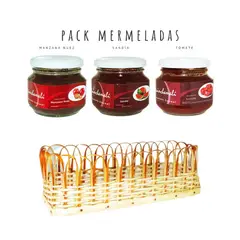 QUINCHAMALI MERMELADA GOURMET - Pack Manzana nuez Sandía Tomate en cesta de mimbre