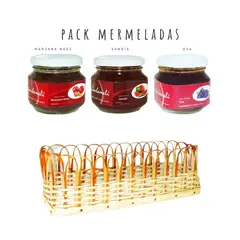 QUINCHAMALI MERMELADA GOURMET - Pack Manzana nuez Sandía Uva en cesta de mimbre