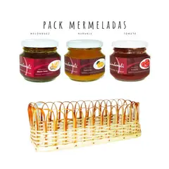 QUINCHAMALI MERMELADA GOURMET - Pack Melón nuez Naranja Tomate en cesta de mimbre