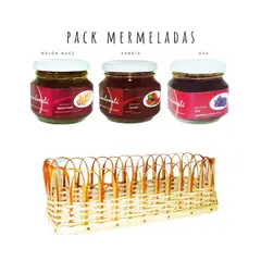 QUINCHAMALI MERMELADA GOURMET - Pack Melón nuez Sandía Uva en cesta de mimbre