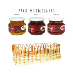 QUINCHAMALI MERMELADA GOURMET - Pack Naranja Sandía Tomate en cesta de mimbre