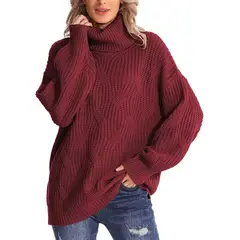 BLWOENS - Suéter de punto con cuello alto para Mujer -Rojo