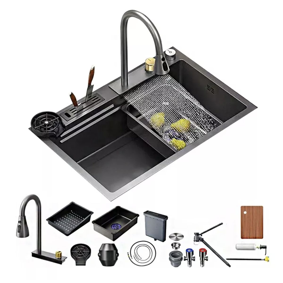 HOMER DESIGN - Set Lavaplatos Empotrado Acero Inoxidable 80x45cm con porta cuchillo