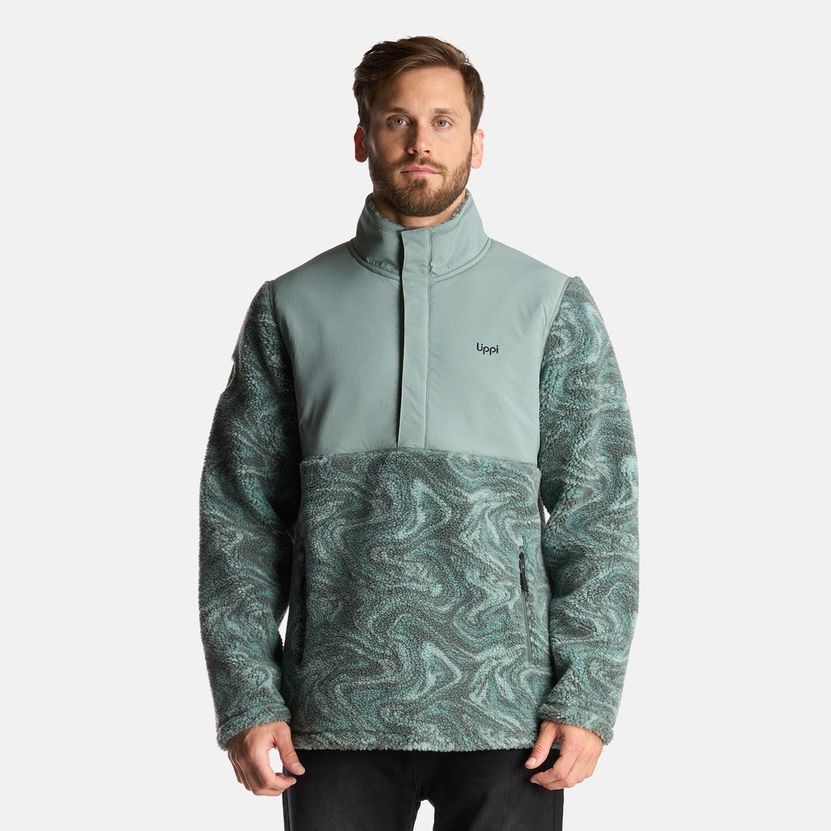 LIPPI - Chaqueta Hombre Glaciar Sherpa-Pro 1/4 Zip Jacket Print Jade Lippi