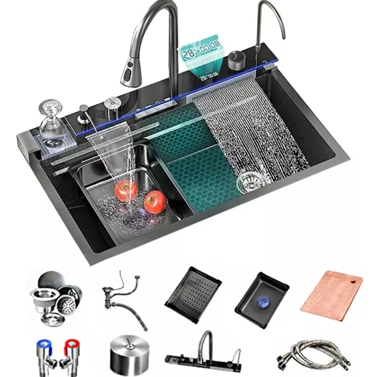 HOMER DESIGN - Lavaplatos Empotrado con Lavavasos y Accesorios 75x45cm-