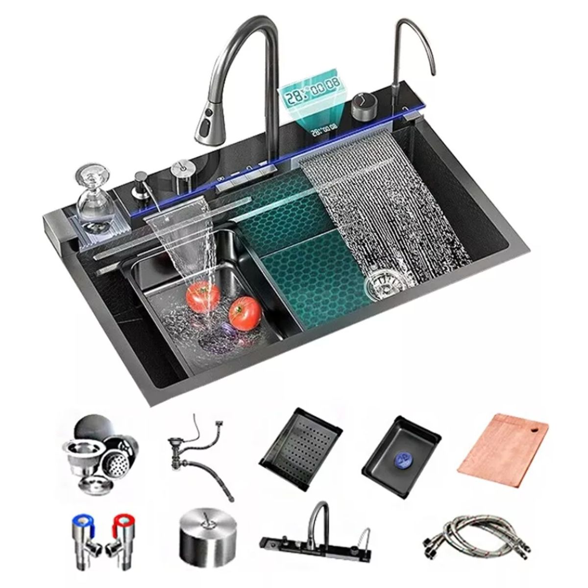 HOMER DESIGN - Lavaplatos Empotrado con Lavavasos y Accesorios 75x45cm-