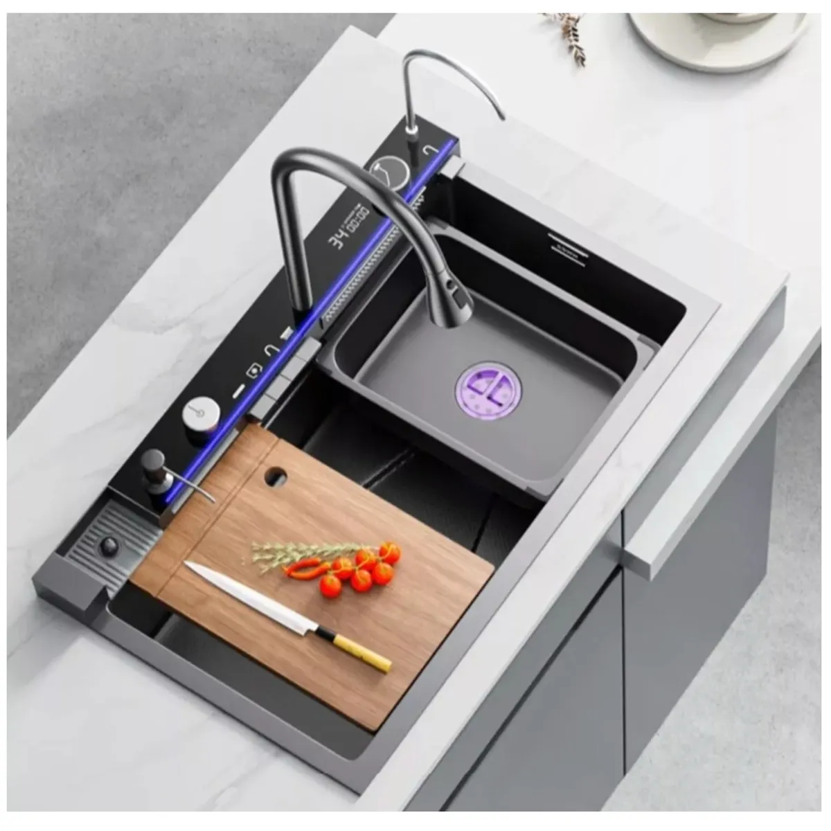 HOMER DESIGN - Lavaplatos Empotrado con Lavavasos y Accesorios 75x45cm-