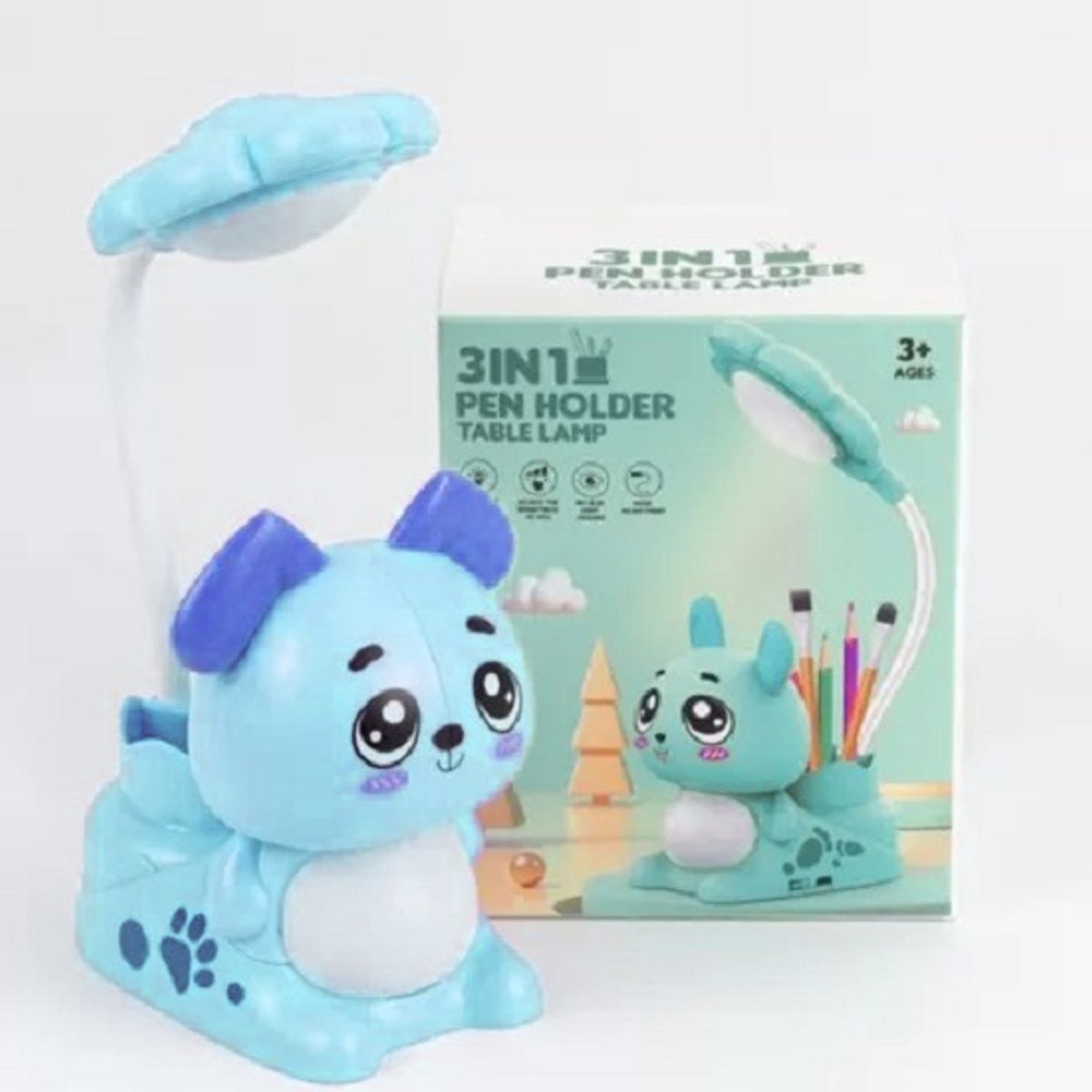 GENERICO - Lampara, Sacapuntas, Lapicero 3 En 1, diseño perro, Celeste
