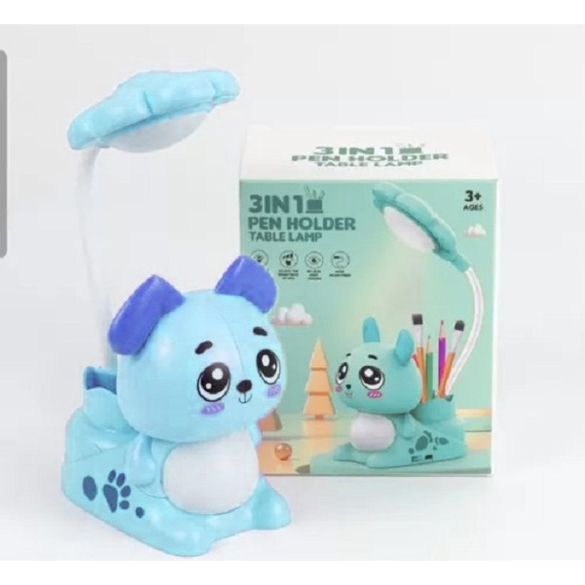 GENERICO - Lampara, Sacapuntas, Lapicero 3 En 1, diseño perro, Celeste