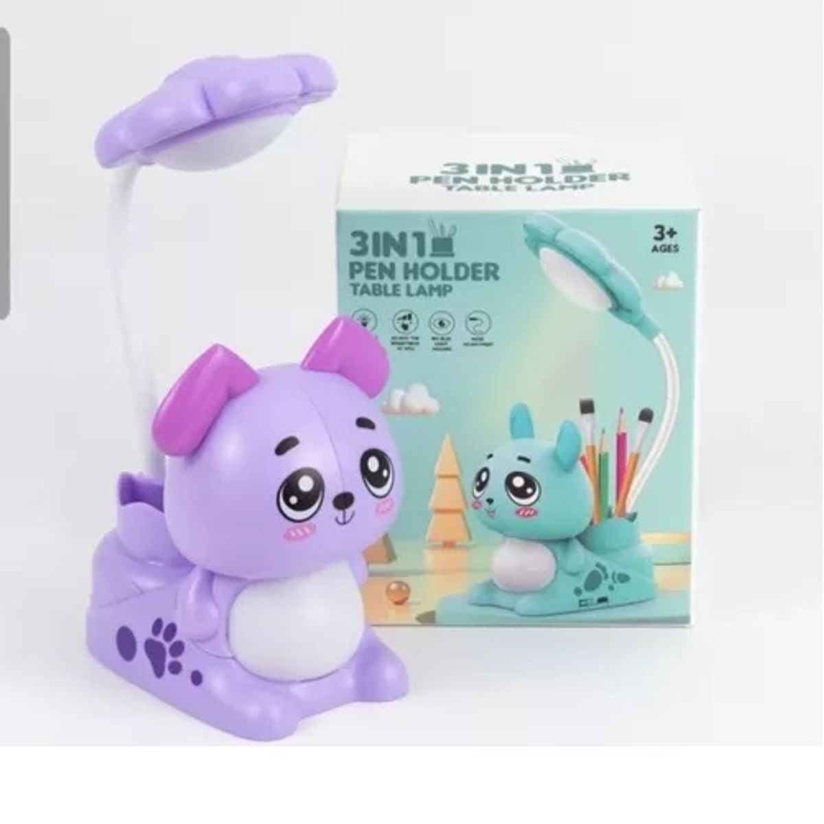 GENERICO - Lampara, Sacapuntas, Lapicero 3 En 1, diseño perro, Lila