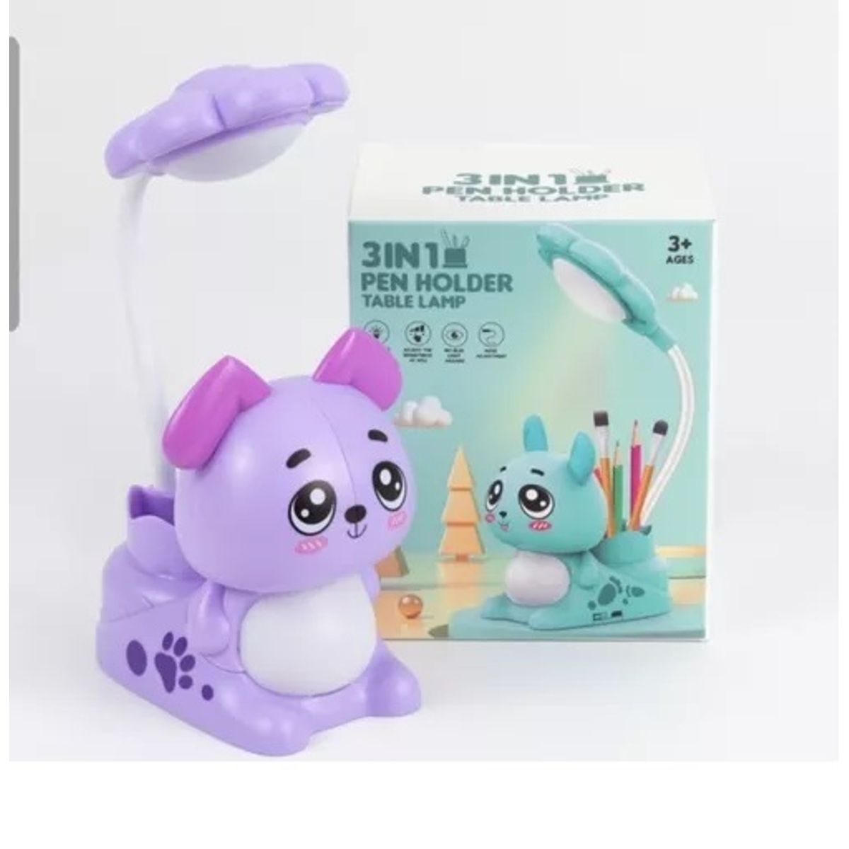 GENERICO - Lampara, Sacapuntas, Lapicero 3 En 1, diseño perro, Lila