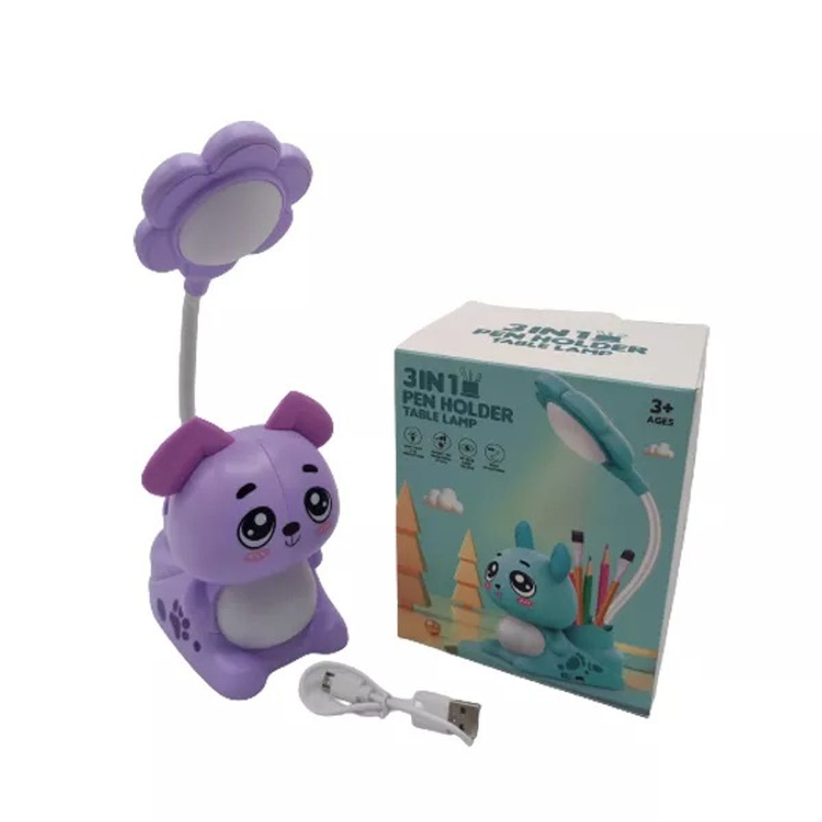 GENERICO - Lampara, Sacapuntas, Lapicero 3 En 1, diseño perro, Lila