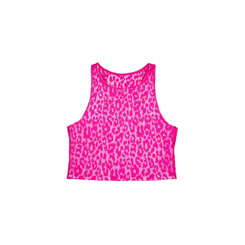 ME QUIERE MUCHO POQUITO NADA - Crop Top Fucsia Animal Print Leopardo de Malla con Forro Interno - MQM