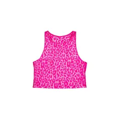 ME QUIERE MUCHO POQUITO NADA - Crop Top Fucsia Animal Print Leopardo de Malla con Forro Interno - MQM