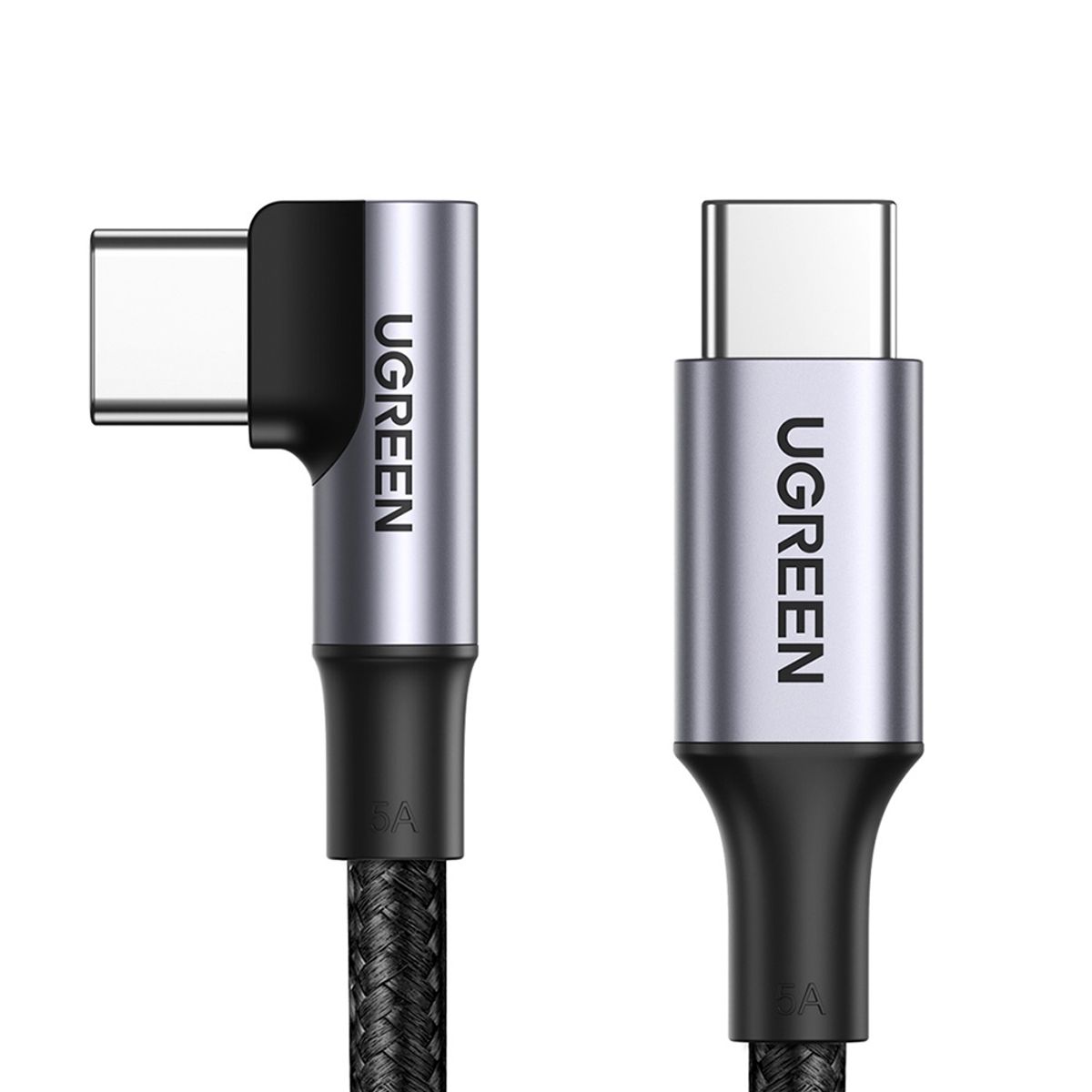 UGREEN - Cable Curvo USB-C a USB-C PD 5A Máx Reforzado con Nailon Trenzado
