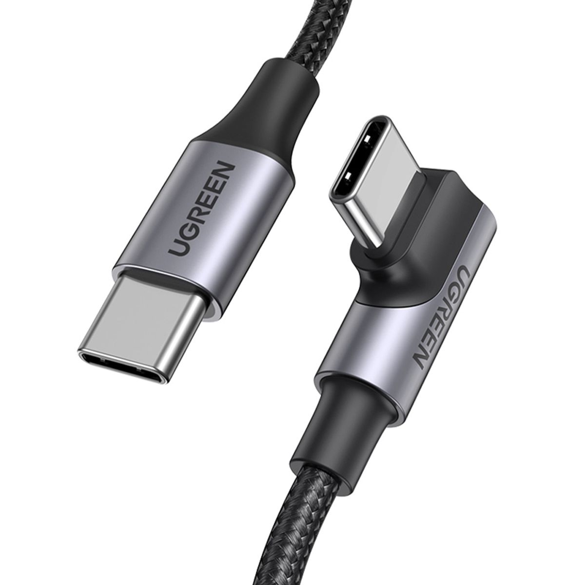 UGREEN - Cable Curvo USB-C a USB-C PD 5A Máx Reforzado con Nailon Trenzado