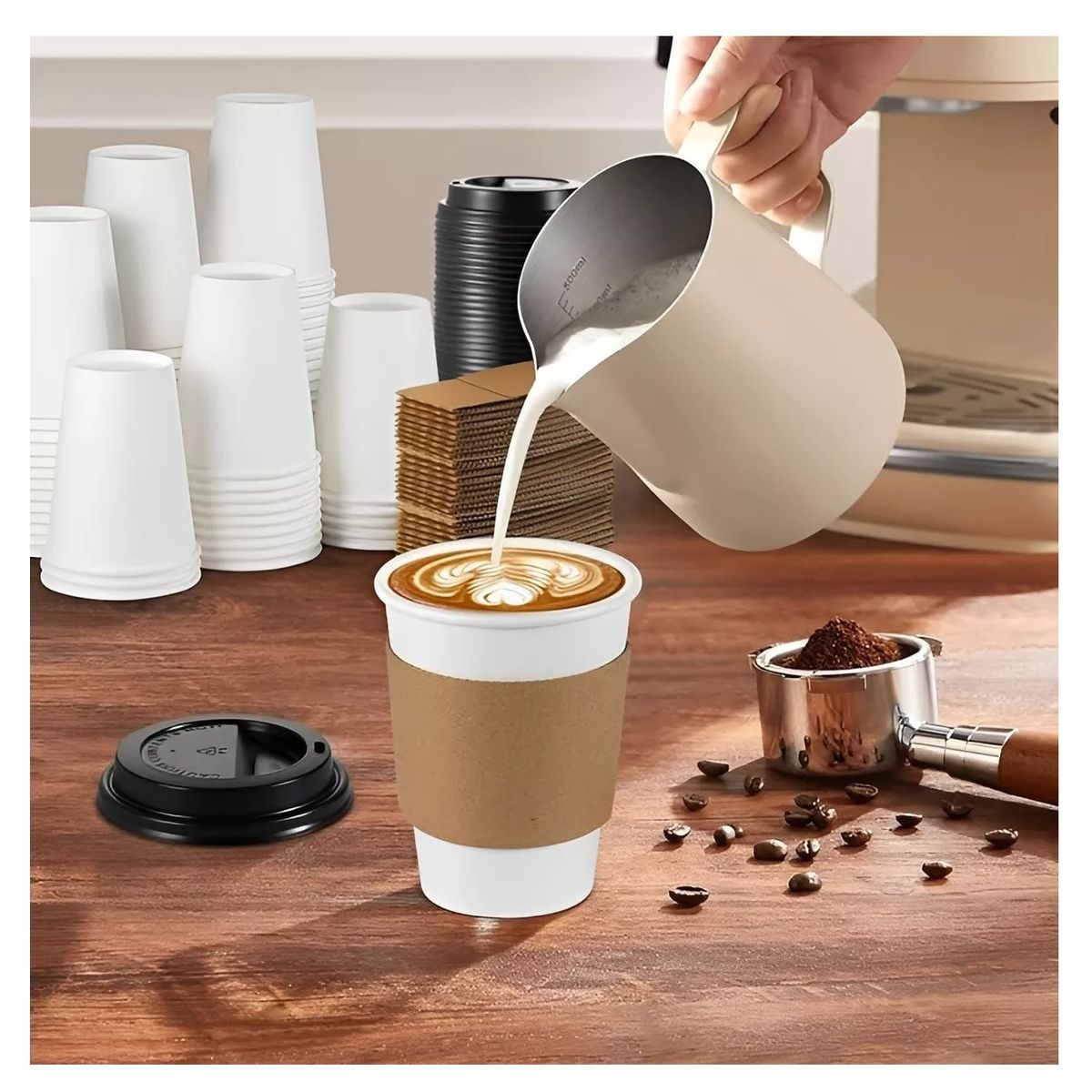 PASTELERIUSCL - Vaso Cafe Kraft Vasos Polipapel Vaso Ctapa+manga 8oz 100und
