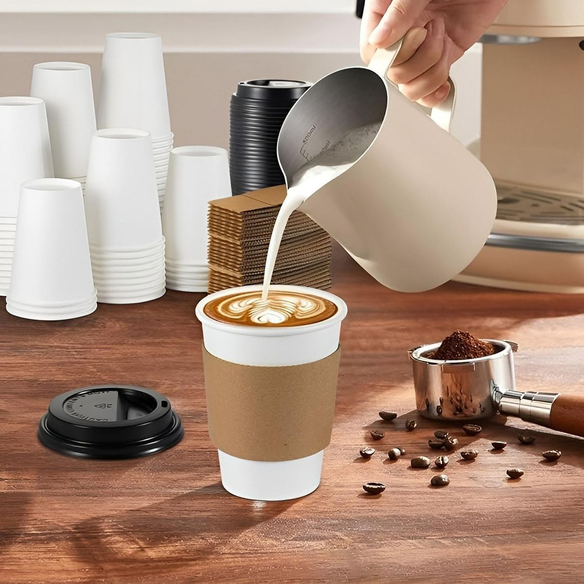 PASTELERIUSCL - Vaso Cafe Kraft Vasos Polipapel Vaso Ctapa+manga 150und 8oz