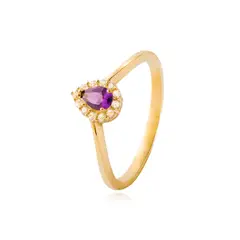 JB JOYAS BARON - Anillo Compromiso de Oro 18kt Modelo Gota con Amatista y Circón