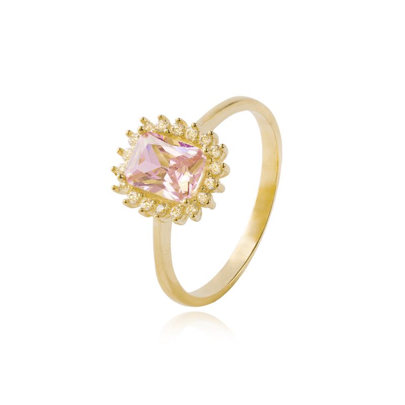JB JOYAS BARON - Anillo Compromiso de Oro 18kt Modelo Piedra Rosa de Francia y Circones