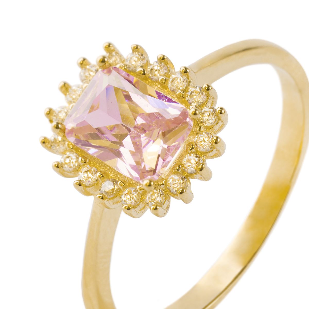 JB JOYAS BARON - Anillo Compromiso de Oro 18kt Modelo Piedra Rosa de Francia y Circones