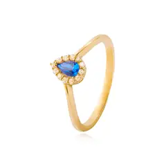 JB JOYAS BARON - Anillo Compromiso de Oro 18kt Modelo Gota con Zafiro y Circón