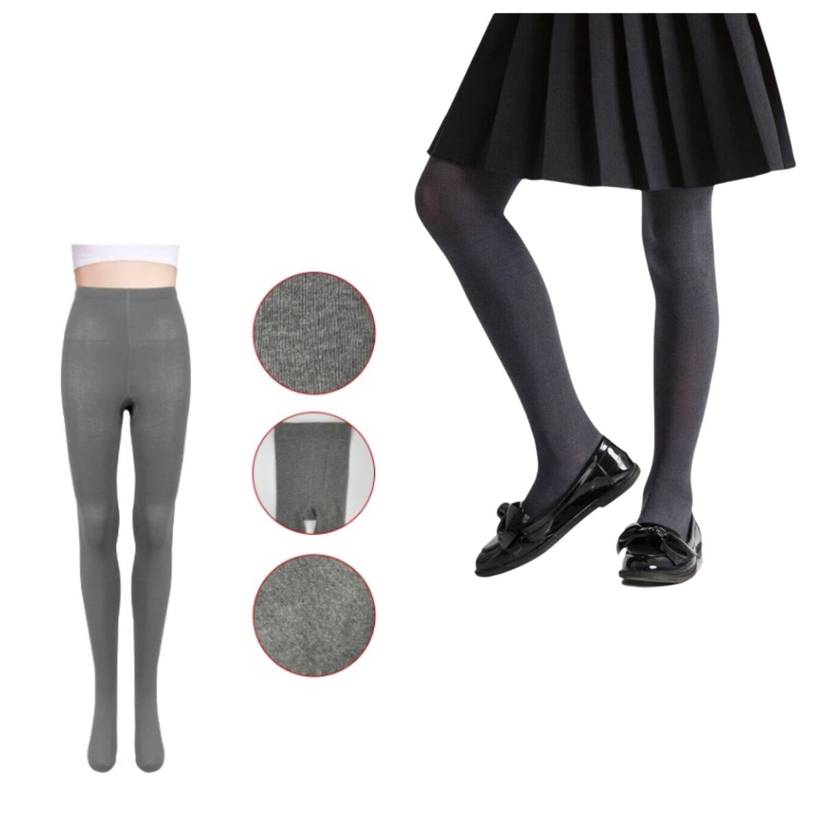 UTILISIMO - Pack 1 Ballerina Escolar Polar Gris Stretch Calcetines