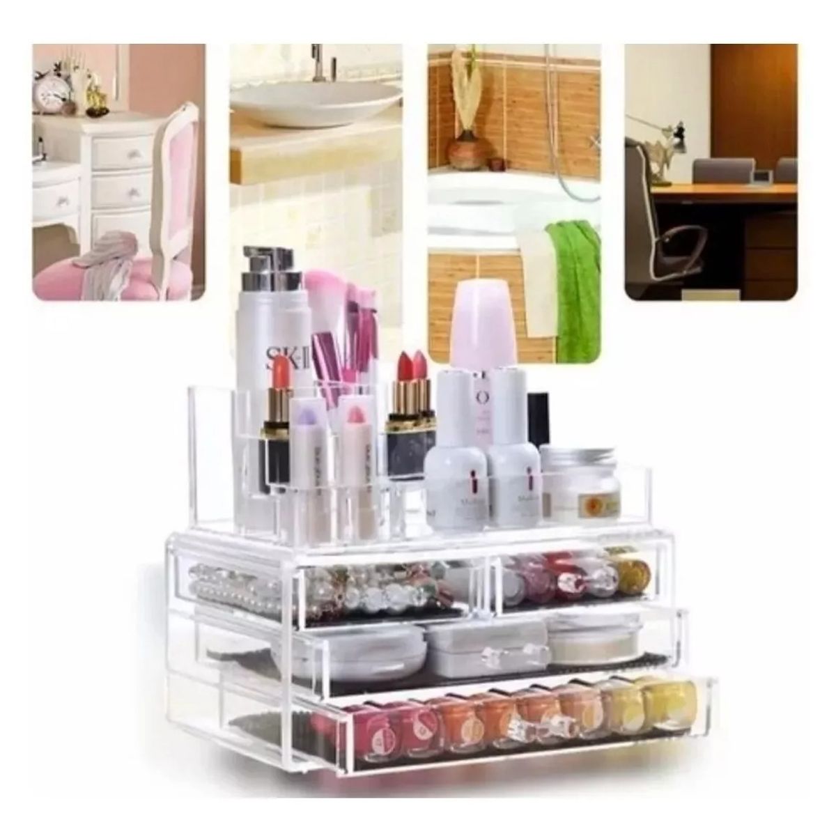 GENERICO - Organizador de maquillaje cosmetiquero joyero acrilico.