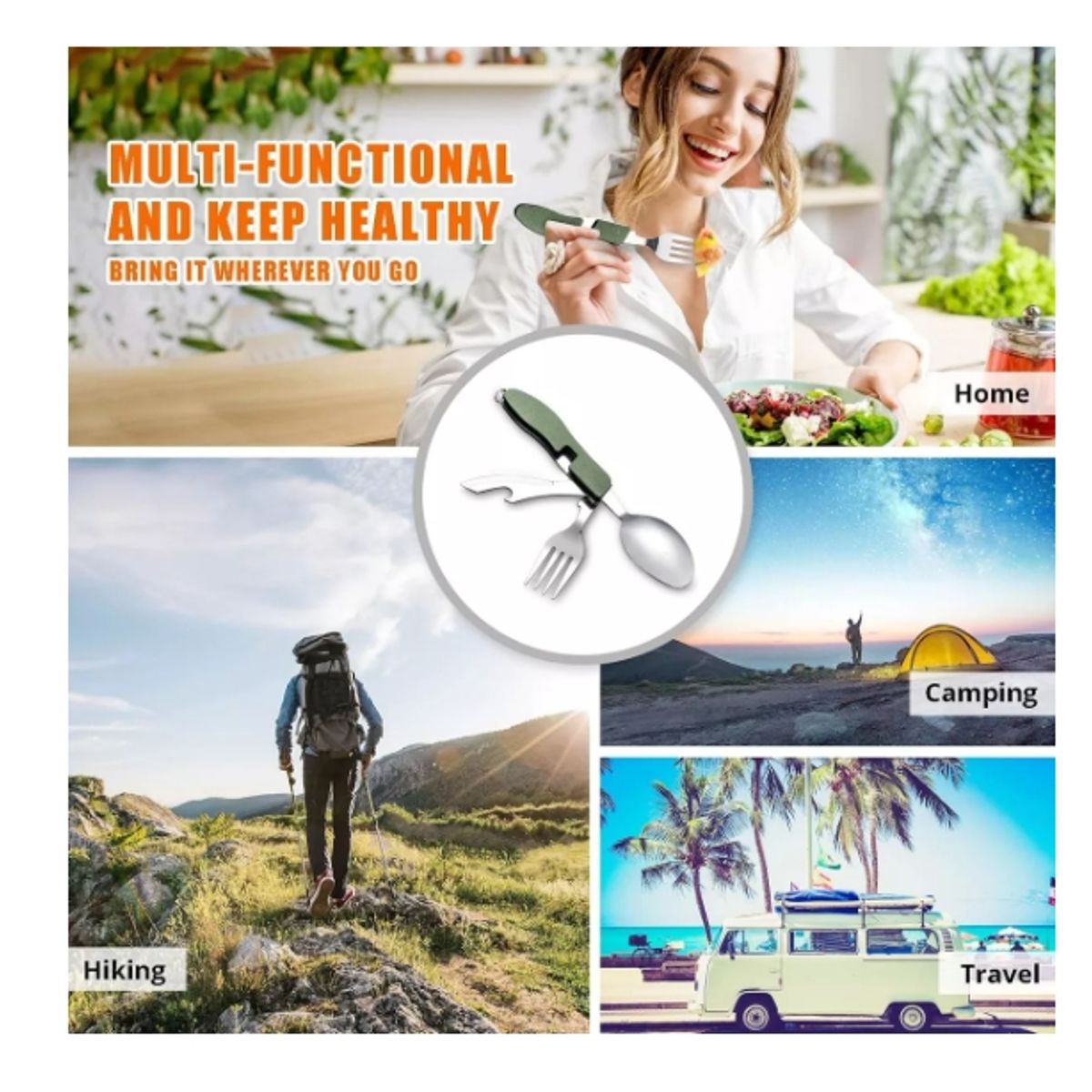 GENERICO - 3x Set Servicio Camping 5en1 Cortapluma Arbolito Multiuso