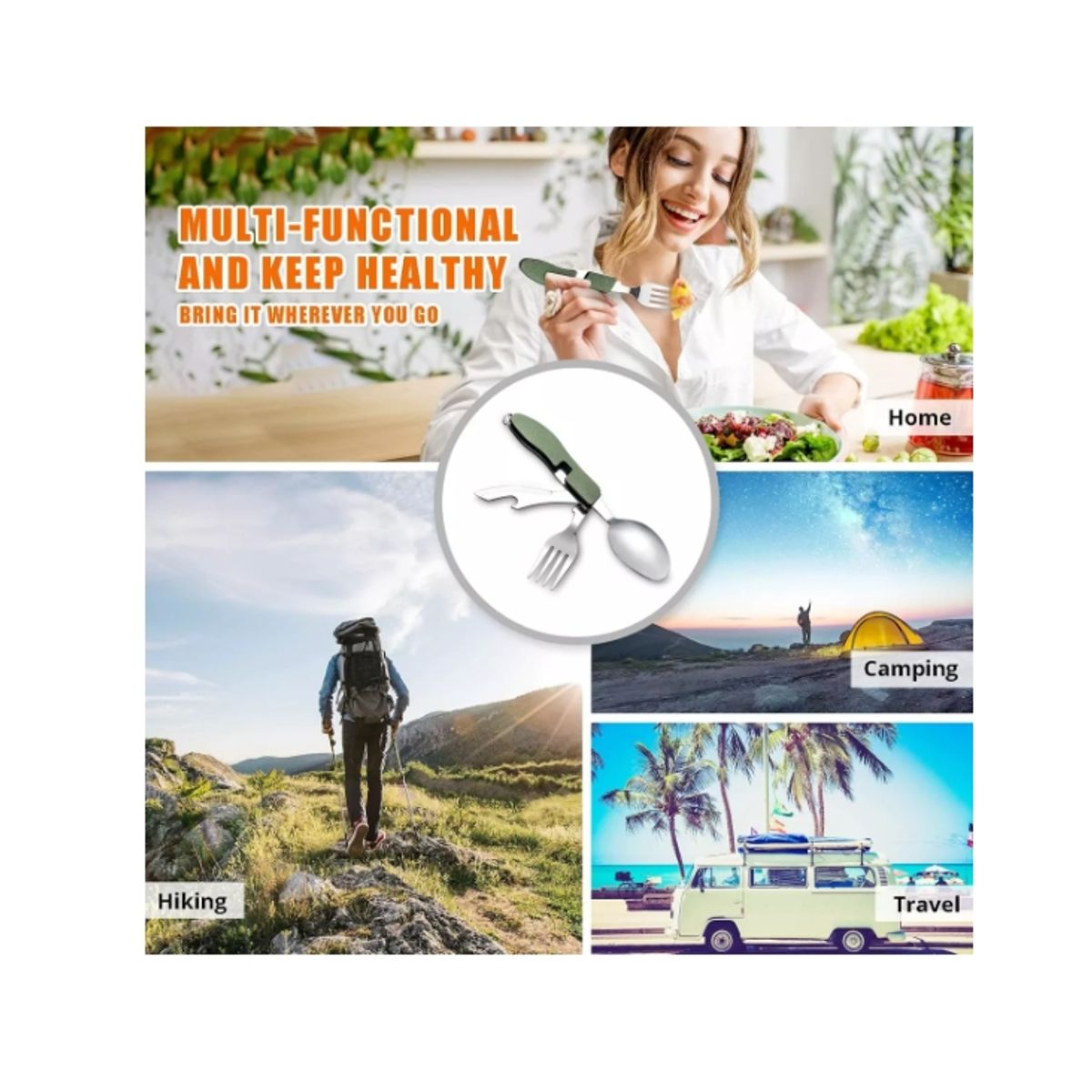 GENERICO - 3x Set Servicio Camping 5en1 Cortapluma Arbolito Multiuso