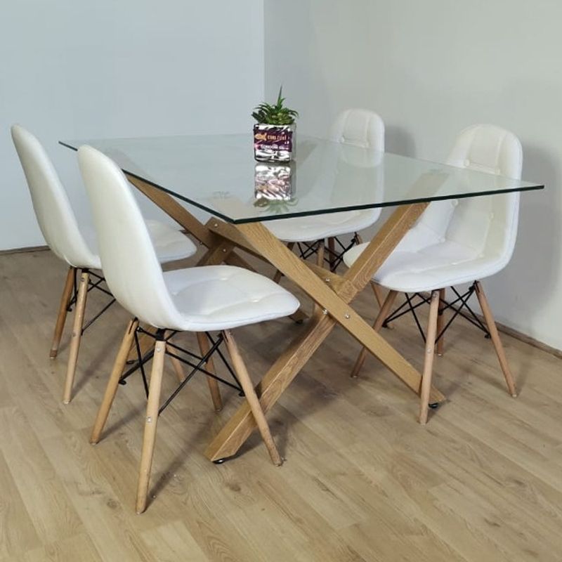 GENERICO - JUEGO COMEDOR MESA 140X90 + 6 SILLAS BLANCA