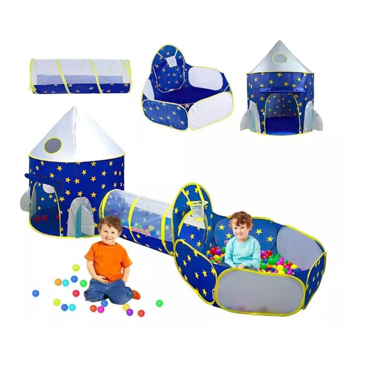 GENERICO - Carpa Piscina Cohete Túnel Plegable Infantil 3 En 1 Azul
