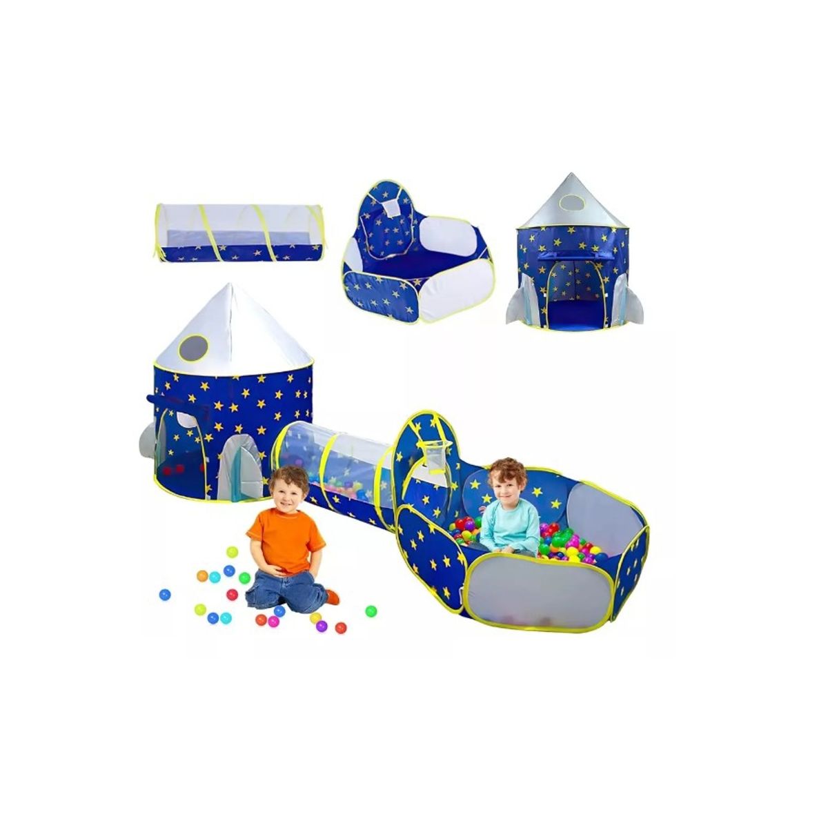 GENERICO - Carpa Piscina Cohete Túnel Plegable Infantil 3 En 1 Azul