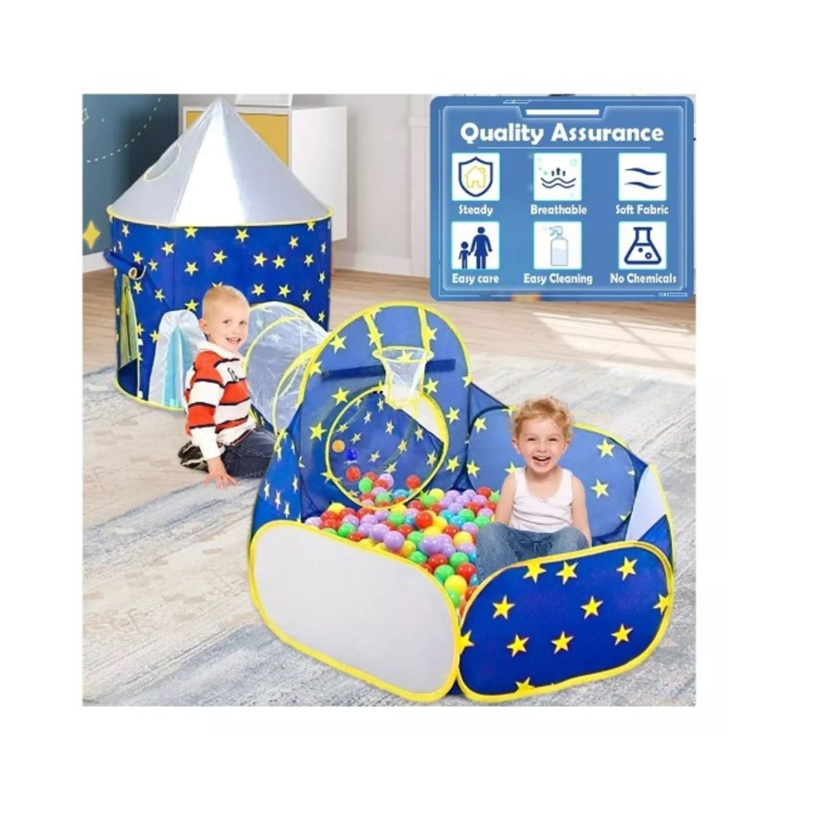 GENERICO - Carpa Piscina Cohete Túnel Plegable Infantil 3 En 1 Azul