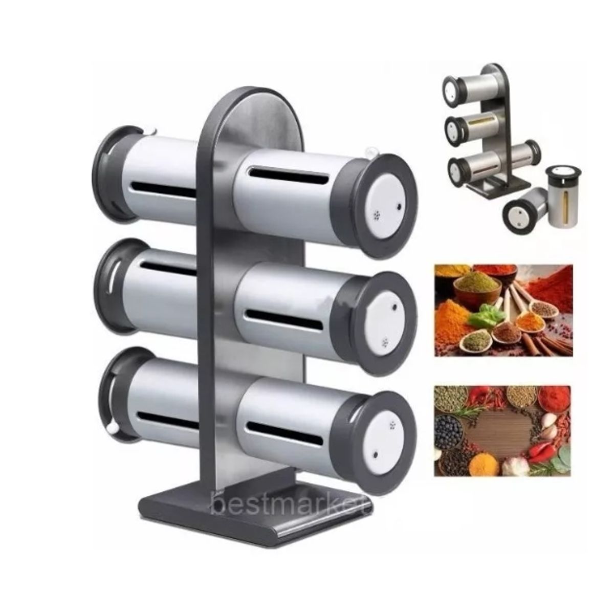 GENERICO - Especiero Modular Torre Magnética 6 Frascos Cocina