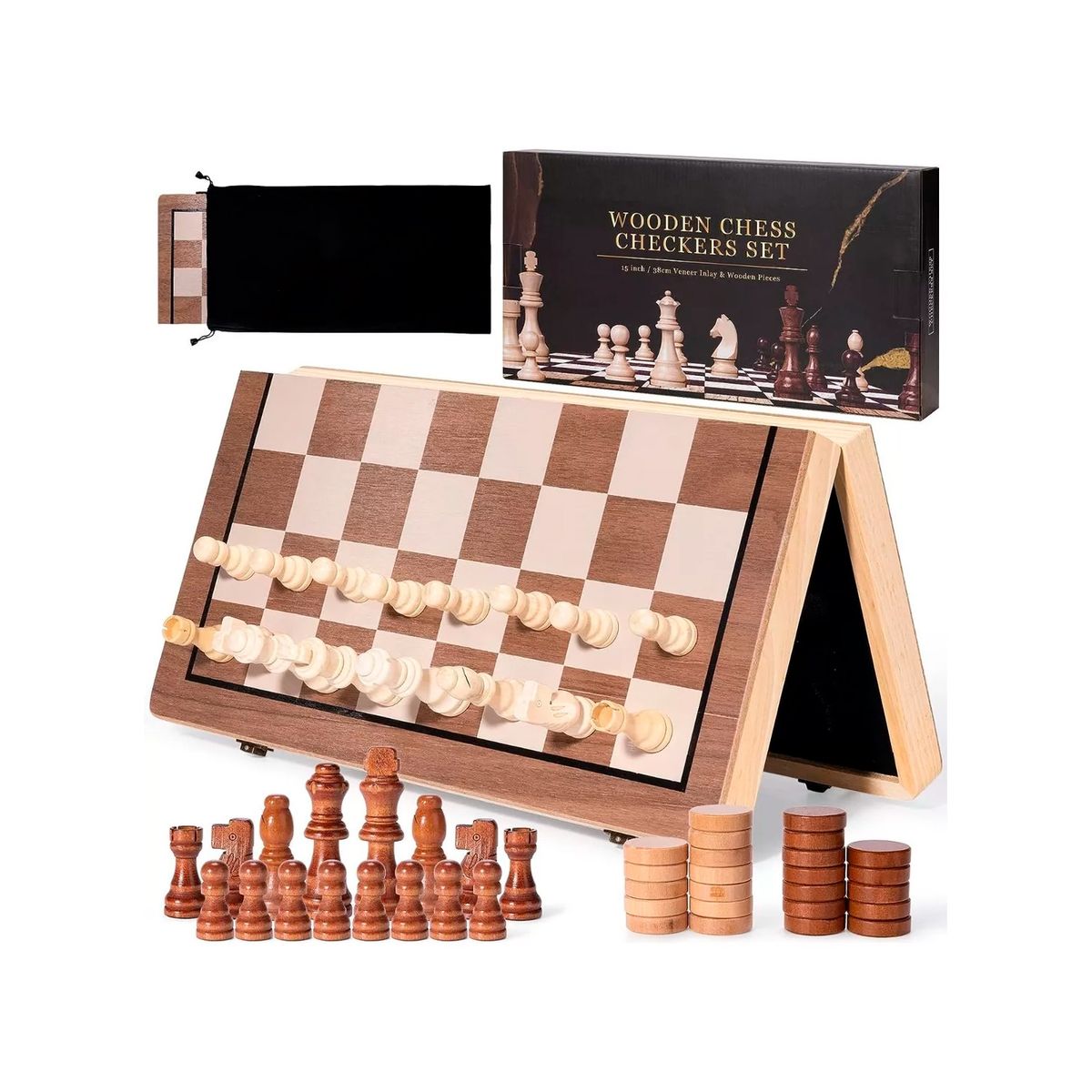 GENERICO - Tablero De Ajedrez Magnético De Madera 40x40cm 2 En 1