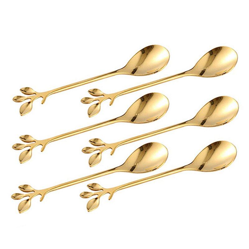 VATYERTY - 6 piezas de cucharas doradas de acero inoxidable con personalidad creativa