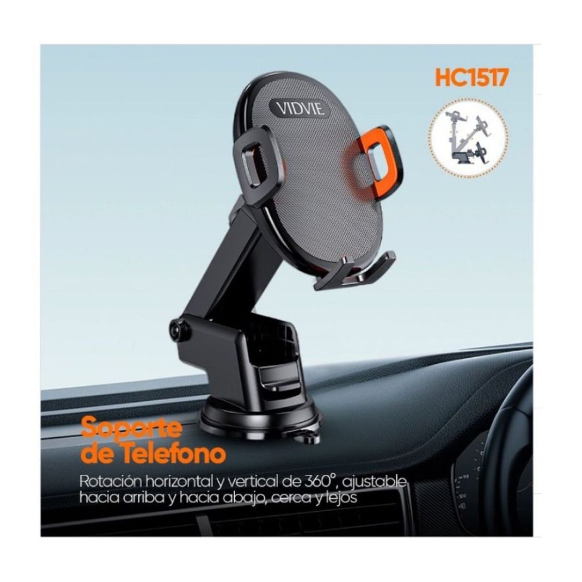 GENERICO - Soporte Porta Celular Tablero 360° Retráctil Vidvie Hc1517