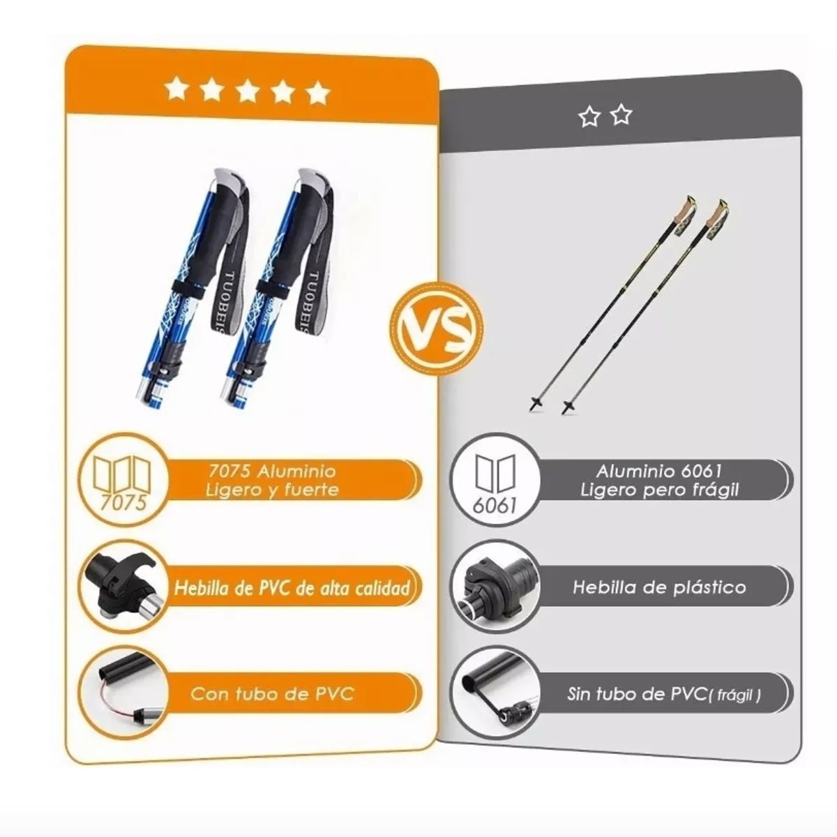 GENERICO - Bastón Plegable Ligero Senderismo Treking Caminar Escalar