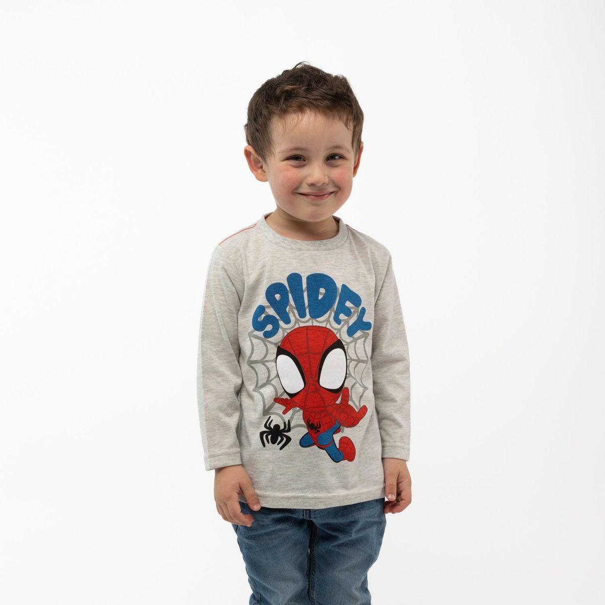 MARVEL - Polera Manga Larga Niño Spidey Telaraña Gris Marvel
