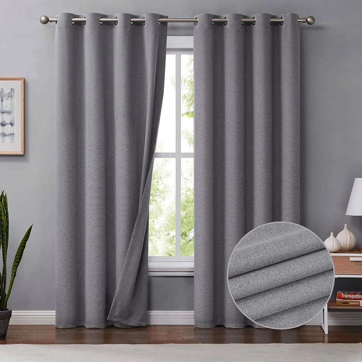 CASATUA - Cortinas Blackout 100% Casatua 2 Paños 140x220 Text Lino - Gris oscuro
