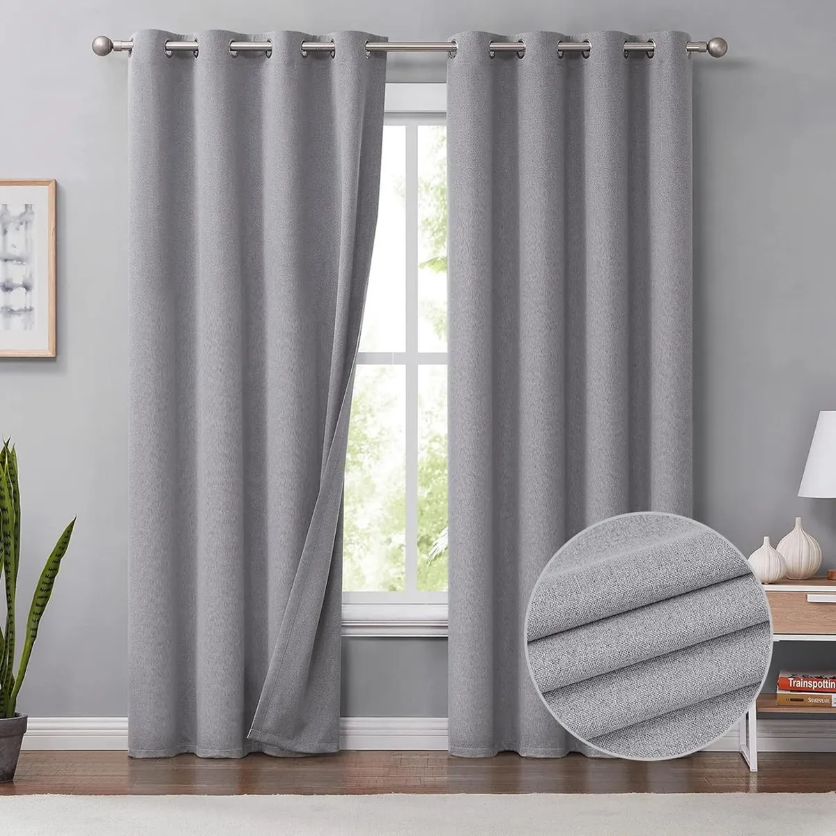 CASATUA - Cortinas Blackout 100% Casatua 2 Paños 140x220 Text Lino - Gris