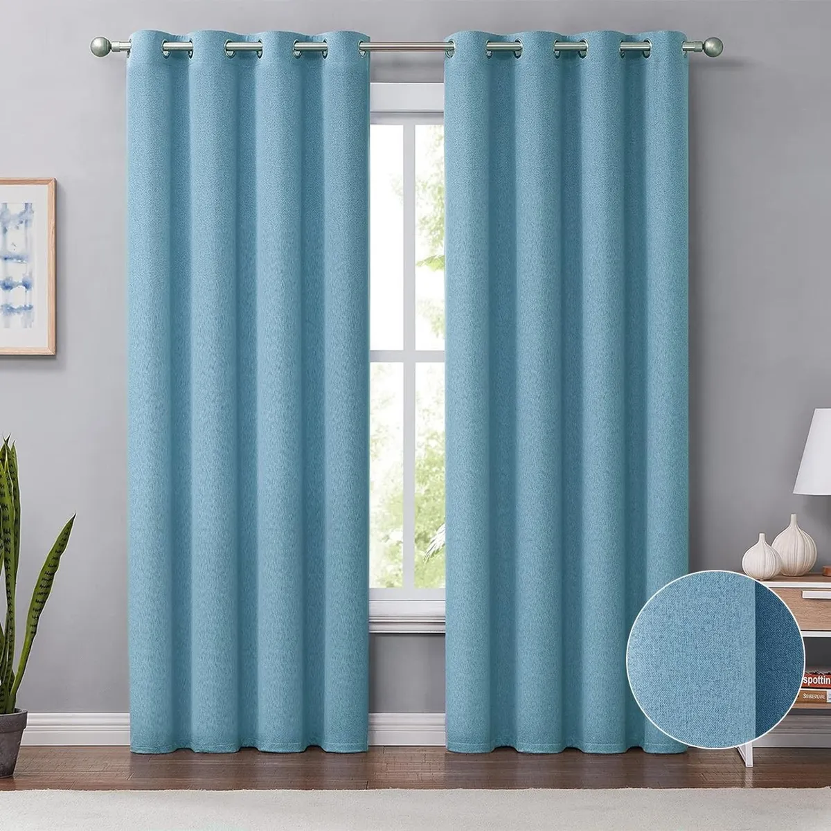 CASATUA - Cortinas Blackout 100% Casatua 2 Paños 140x220 Text Lino - Turquesa