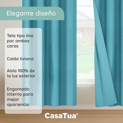Imagen 2 del producto Cortinas Blackout 100% 2 Paños 140x220 Text Lino - Turquesa